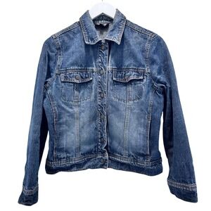 Contrast Denim Jacket Women's Size M Trucker Snap Front Pockets